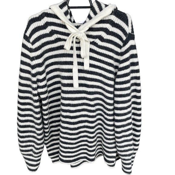 GAP Sweaters Gap Sweater Womens Large Gray Cream Striped Hoodie